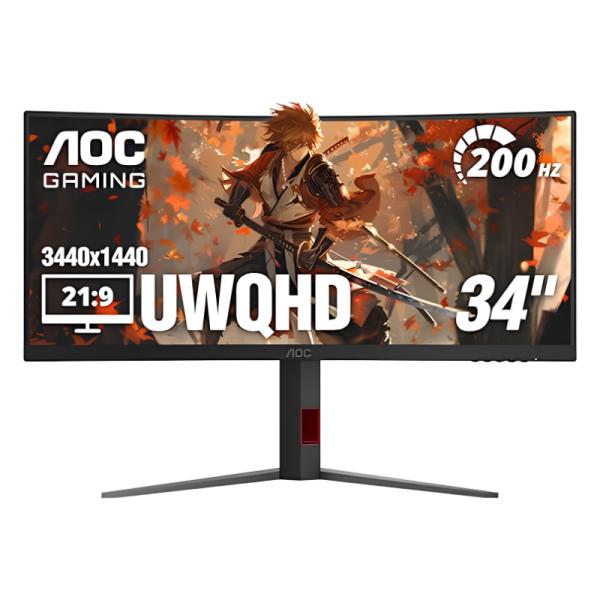 Monitor Gaming Aoc Cu34g4h 34 Pulg Curva 1500R 3440X1440 QHD Ultrawide 200HZ LCD LED Freesync Hdmi/displayport - Negro