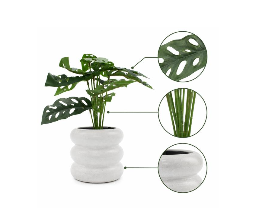 Monstera 12CM de Ancho X 30CM de Alto Florero Ceramico Blanco