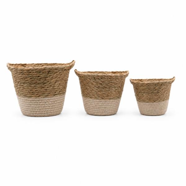 Set de 3 Cets de Yute Medidas 25*25*20/ 30*30*23/ 33*33*27 Natural con Beige