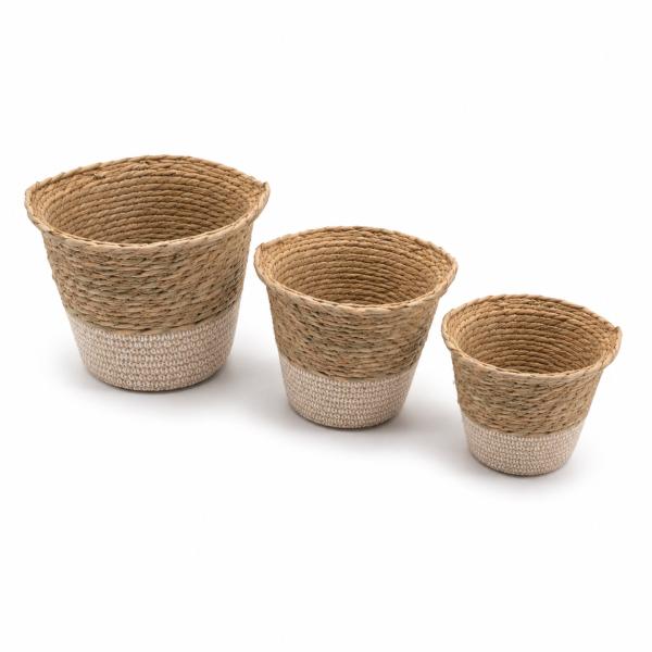 Set de 3 Cets de Yute Medidas 25*25*20/ 30*30*23/ 33*33*27 Natural con Beige