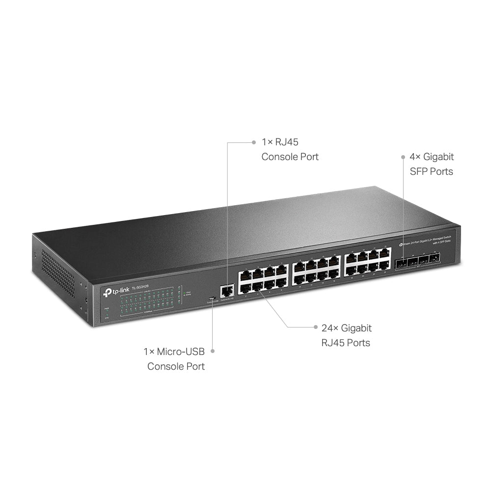 TP-link switch administrado omada jet stream de 24 puertos gigabit L2 con 4 ranuras SFP-SG3428X