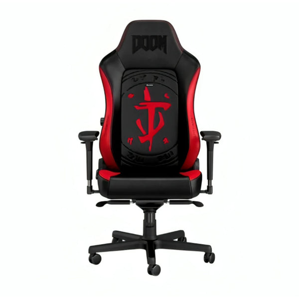 Silla Gaming Noblechairs Hero Edición Doom Cuero Sintético Respirable NBL-HRO-PU-DET - Negro/rojo