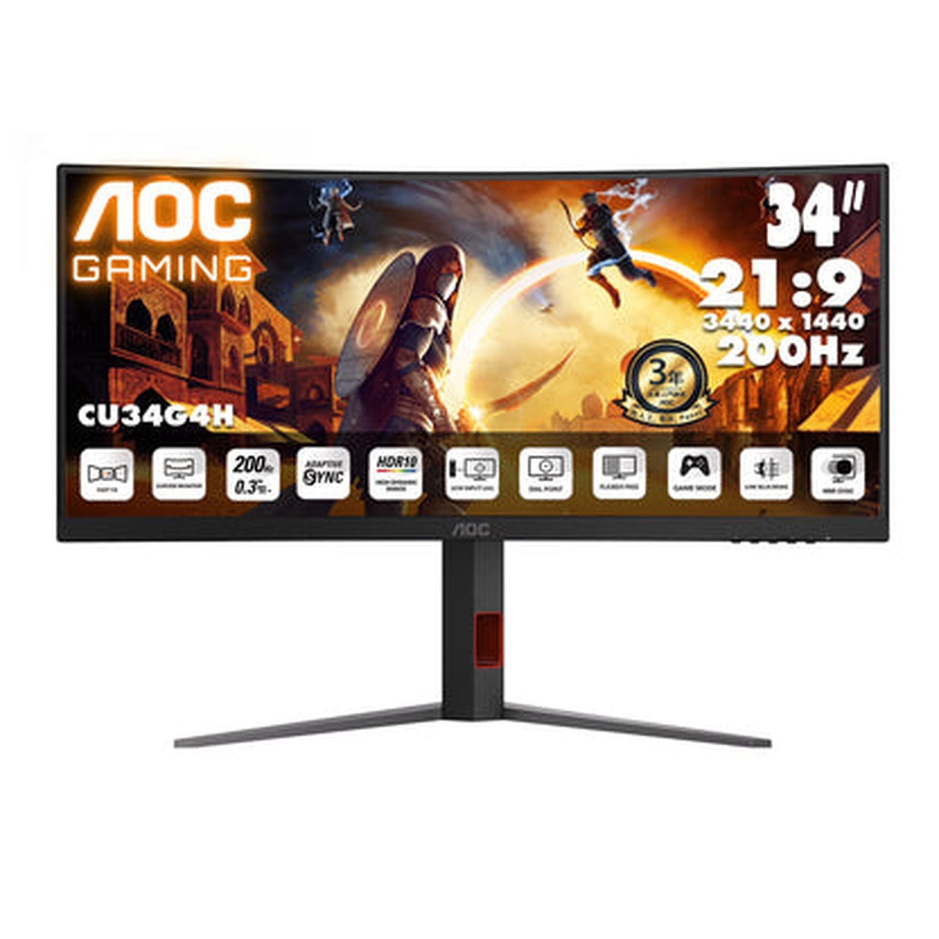Monitor gaming AOC CU34G4H 34 pulg curva 1500R 3440x1440 QHD ultrawide 200 Hz LCD LED freesync HDMI displayport negro Imagen secundaria del producto