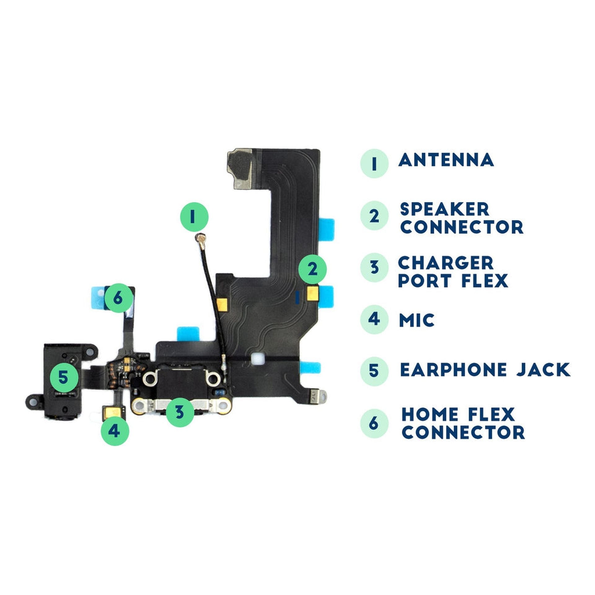 Repuesto flex rack de carga microfono jack audio iPhone 5G A1429 negro Imagen secundaria del producto
