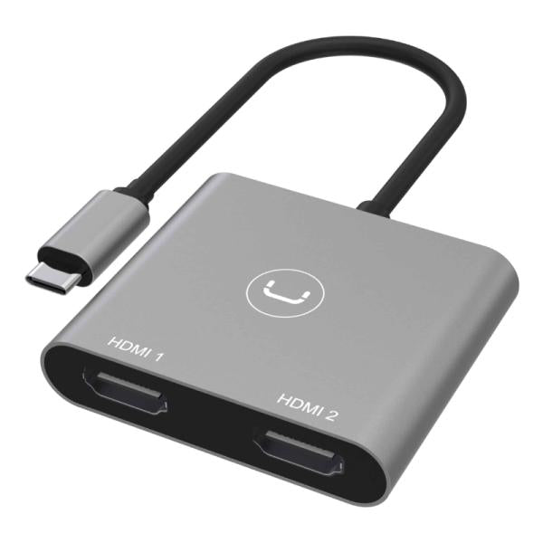 Adaptador Unno Tekno HB1103GY USB-C 2X HDMI Soporte 4K y Plug & Play - Gris