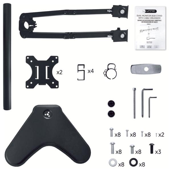 Soporte de Escritorio para Monitores Unno Tekno TM8001BK Compatible con Monitores Planos de Hasta 32" Capacidad de 8KG Cada Uno con Organizador de Cables - Negro