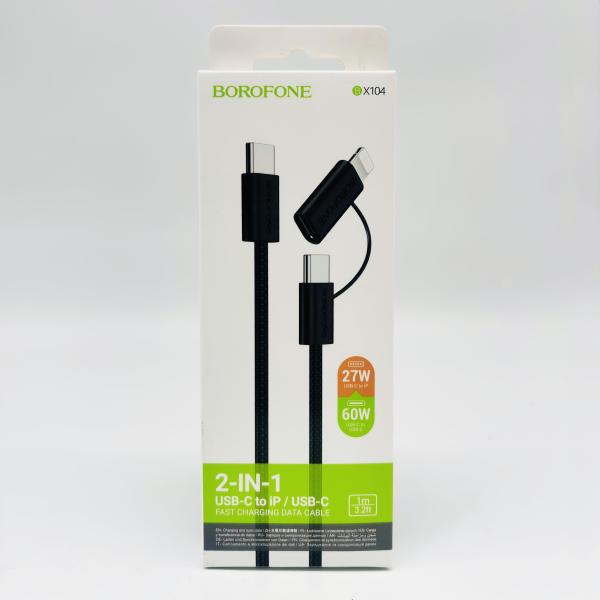 CABLE USB BOROFONE  BX104 Primo 60W 2 EN 1, TIPO C/ IPHONE NEGRO