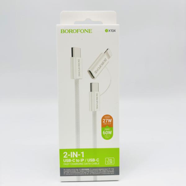 CABLE USB BOROFONE  BX104 Primo 60W 2 EN 1, TIPO C/ IPHONE BLANCO