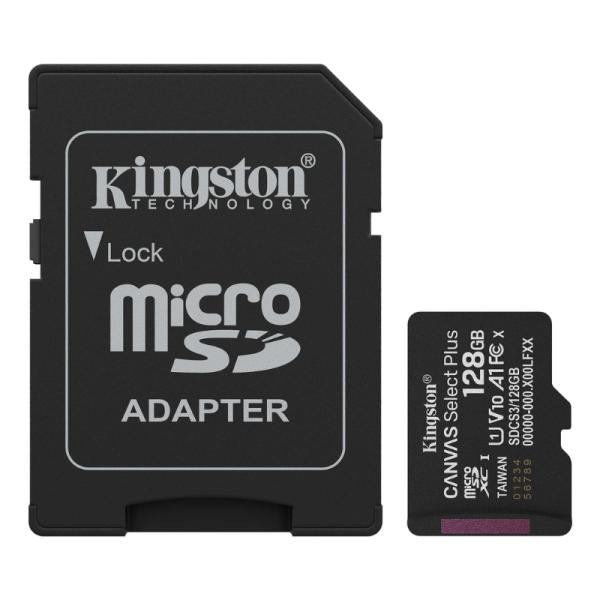 Memoria Micro Sd 128GB Kingston Canvas Select Plus GEN3 Clase 10 UHS-I U1 V10 A1 150 Mb/s Dispositivos Android y Camaras Sdcs3/128gb