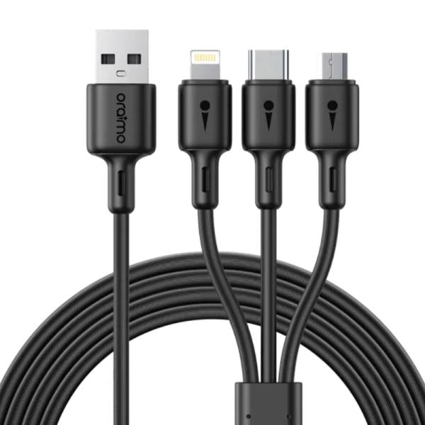 Cable 3 en 1 USB-A a MICRO-USB USB-C y Lightning Oraimo Dura Line 3 3A 1.2m OCD-X93 - Negro Imagen principal del producto