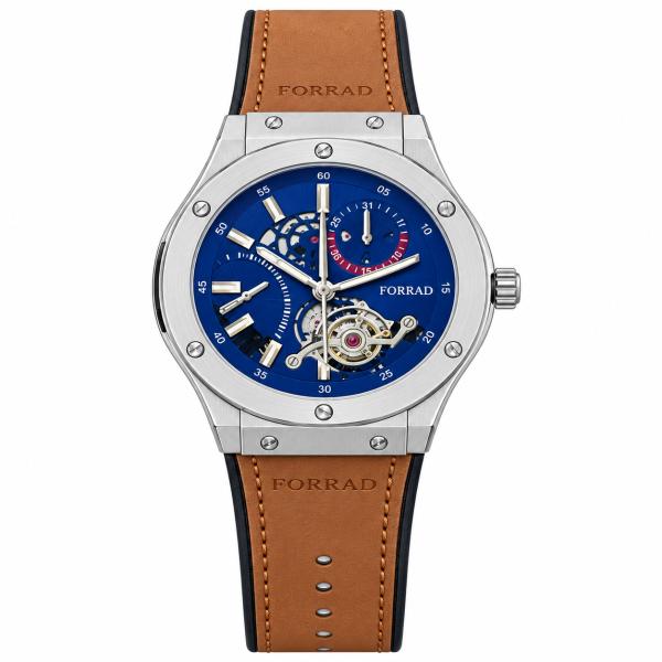 Reloj Analogico de Pulsera con Banda de Cuero - Cafe con Plateado