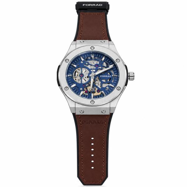 Reloj Analogico de Pulsera con Banda de Cuero - Cafe con Plateado