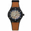 Reloj Analogico de Pulsera con Banda de Cuero - Cafe con Negro