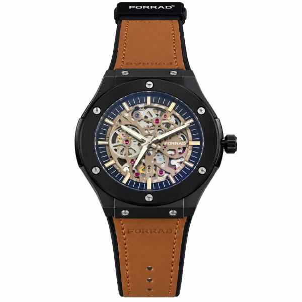Reloj Analogico de Pulsera con Banda de Cuero - Cafe con Negro