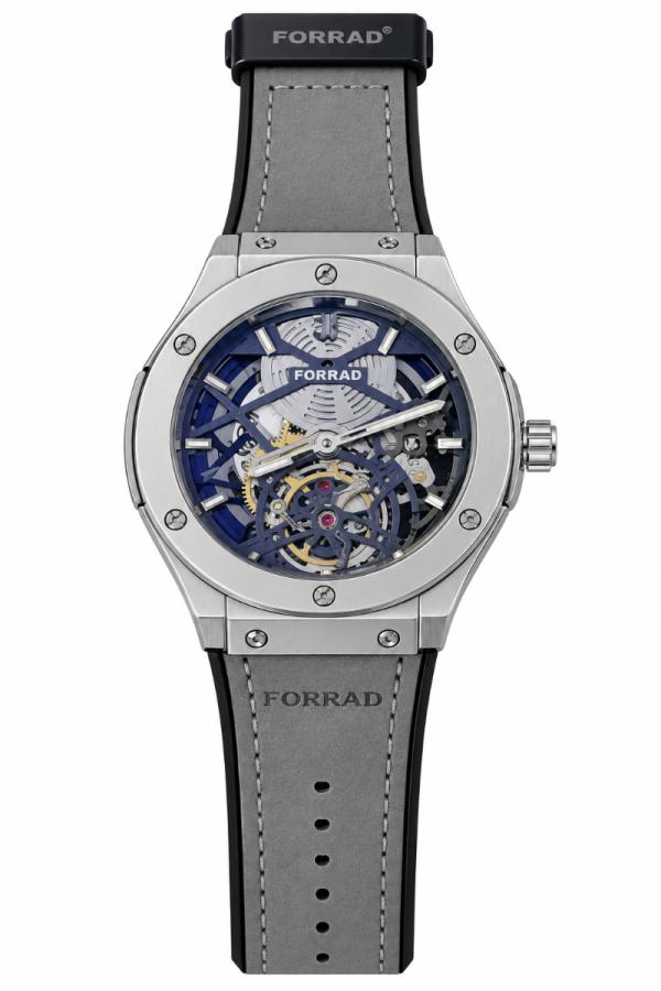 Reloj Analogico de Pulsera con Banda de Cuero - Gris con Plateado