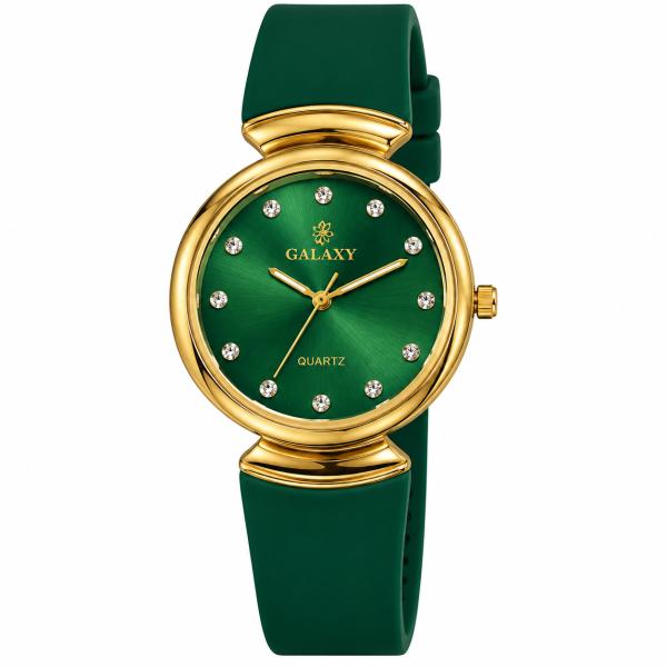 Reloj Analogico de Pulsea con Banda Silicon - Verde con Dorado