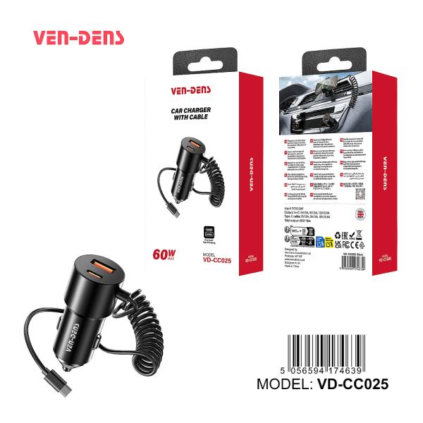 Cargador Cubo Carro VD-CC025 Ven Dens - Negro