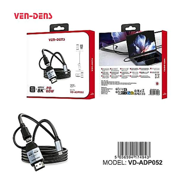 Cable USB Tipo C a HDMI VD-ADP052 Ven Dens - Negro 2M