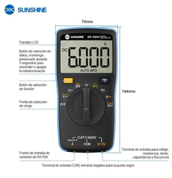Multimetro Tester Autorango Automatico DT-101N Sunshine