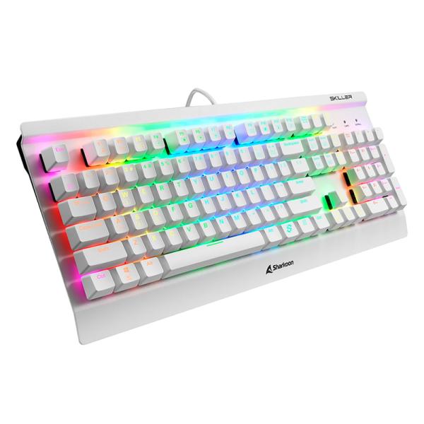 Teclado Gaming RGB Sharkoon Skiller SGK3 Mecánico Alámbrico USB Inglés Switch Azul 4044951032174 - Blanco