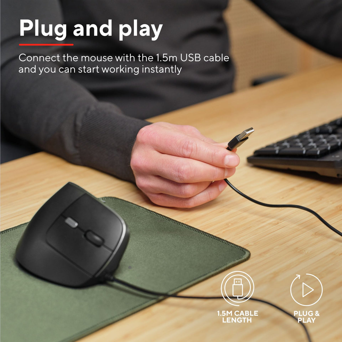 Trust Mouse Ergonomico Alambrico Color Negro Angulo Vertical - 25144