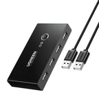 Hub Kvm Ugreen US216 de 2 Entradas y 4 Salidas USB-A 480MBPS Incluye Dos Cables USB-A 2.0 30767 - Negro