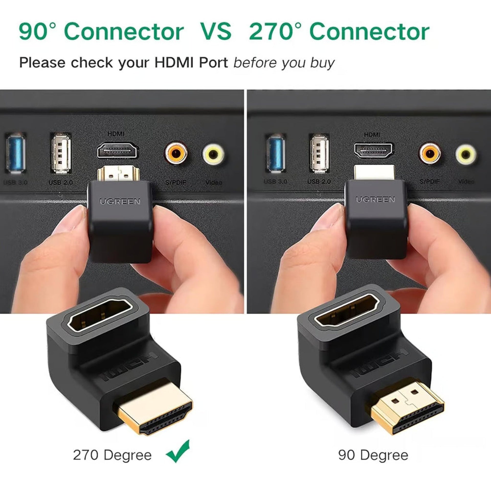 Adaptador Curvo Ugreen HD112 HDMI a HDMI 4K 1080P 20110 - Negro Imagen principal del producto