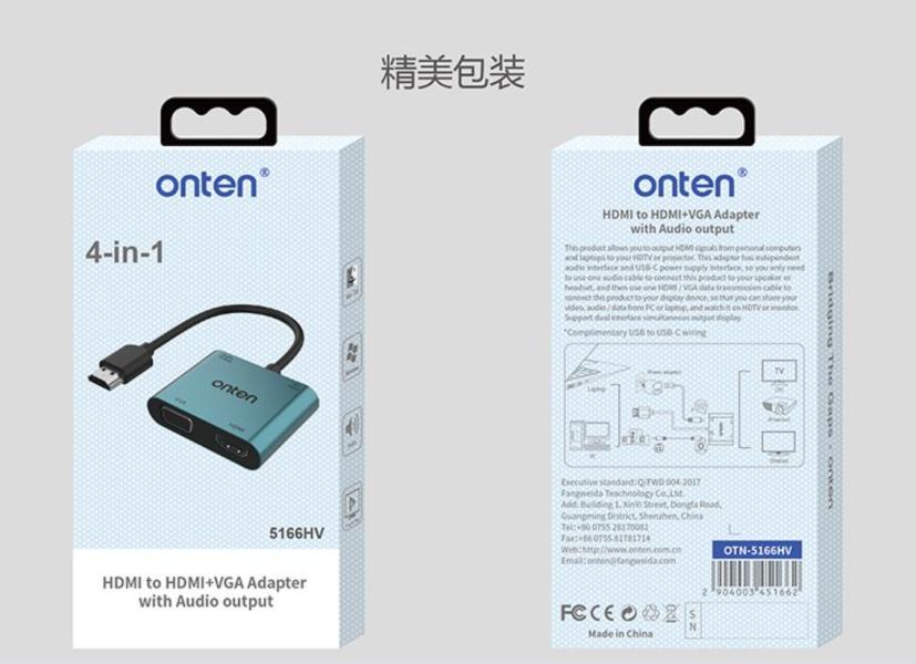 Adaptador HDMI Macho a HDMI Hembra VGA Hembra con Audio 3.5 Mm OT-5166HV Onten