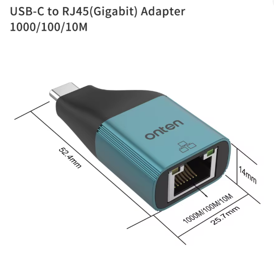 Convertidor USB Tipo C Macho a RJ45 Hembra OTN-UC101H Onten - Verde