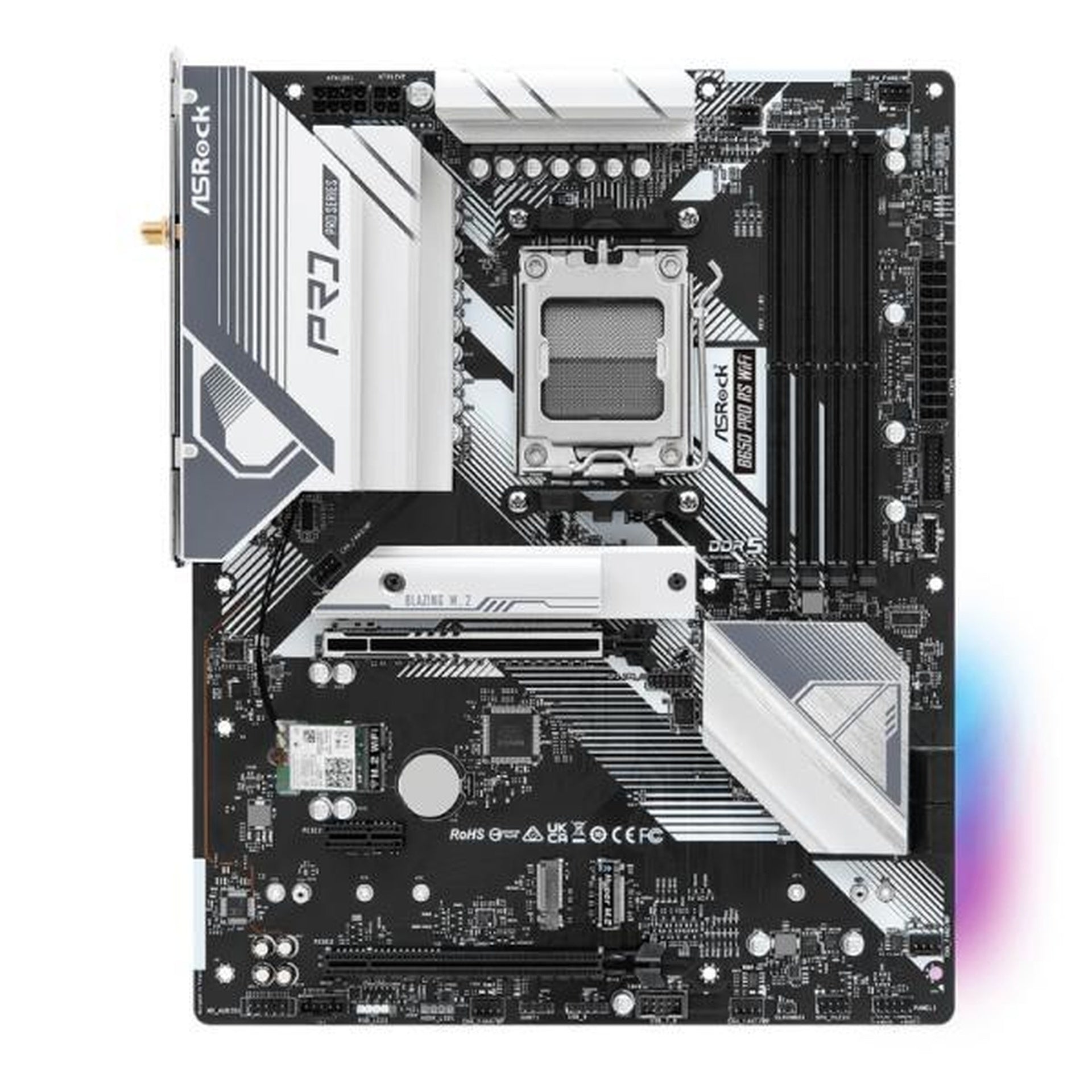Tarjeta madre Asrock B650 PRO rs WIFI AM5 ATX DDR5 plateado negro Imagen principal del producto