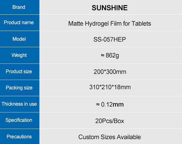 Lamina Hidrogel SS-057HEP Mate Tablet Sunshine - Incluye Cortes