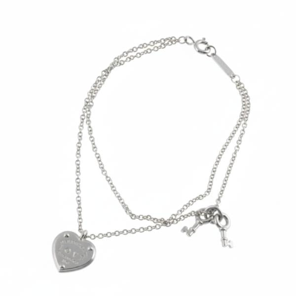 Pulsera Tiffany & Co Diseño Doble Corazon y Llave - Plateado