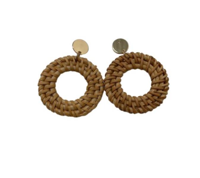 Aretes de Madera Circulo Mimbre - Beige/dorado