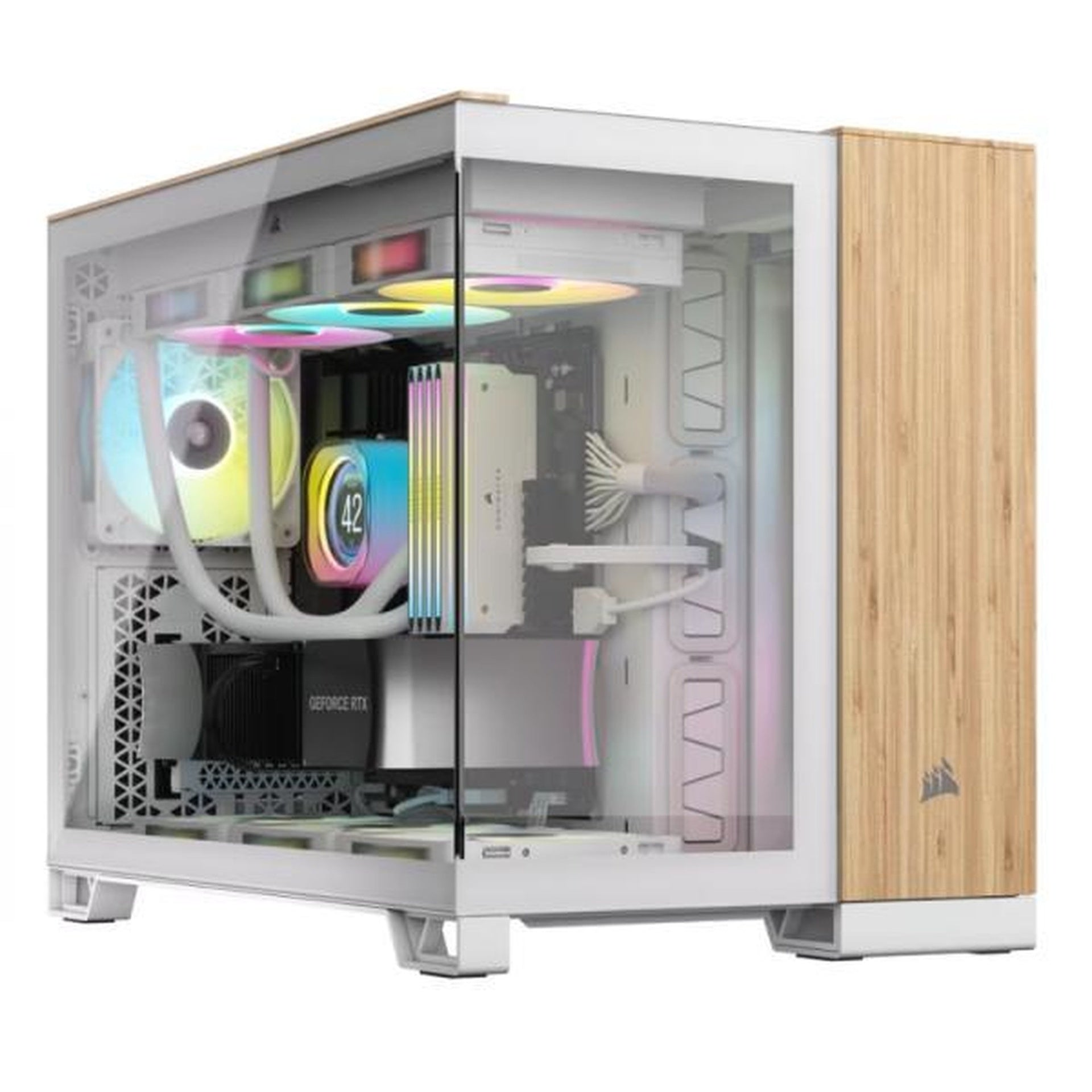 Case Corsair 2500X mid tower sin ventilación incluida con vidrio lateral y malla frontal CC-9011288-WW blanco madera Imagen principal del producto