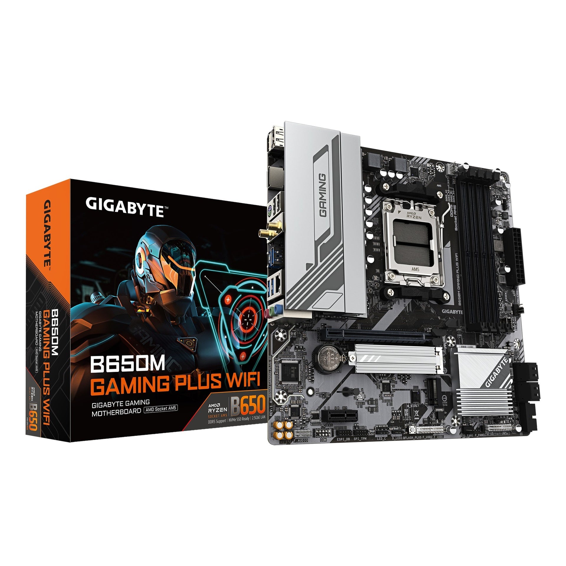 Tarjeta Madre Gigabyte B650M Gaming Plus WIFI Micro Atx DDR5 WIFI 6E / Bluetooth - Negro / Blanco