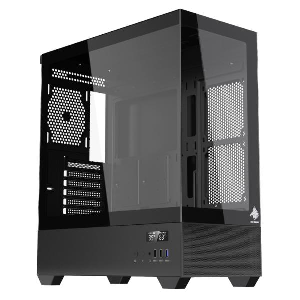 Case Eagle Warrior CG01TZRA001C mid tower sin ventilacion incluida con vidrio templado frontal y lateral sin fuente con pantalla digital Imagen principal del producto