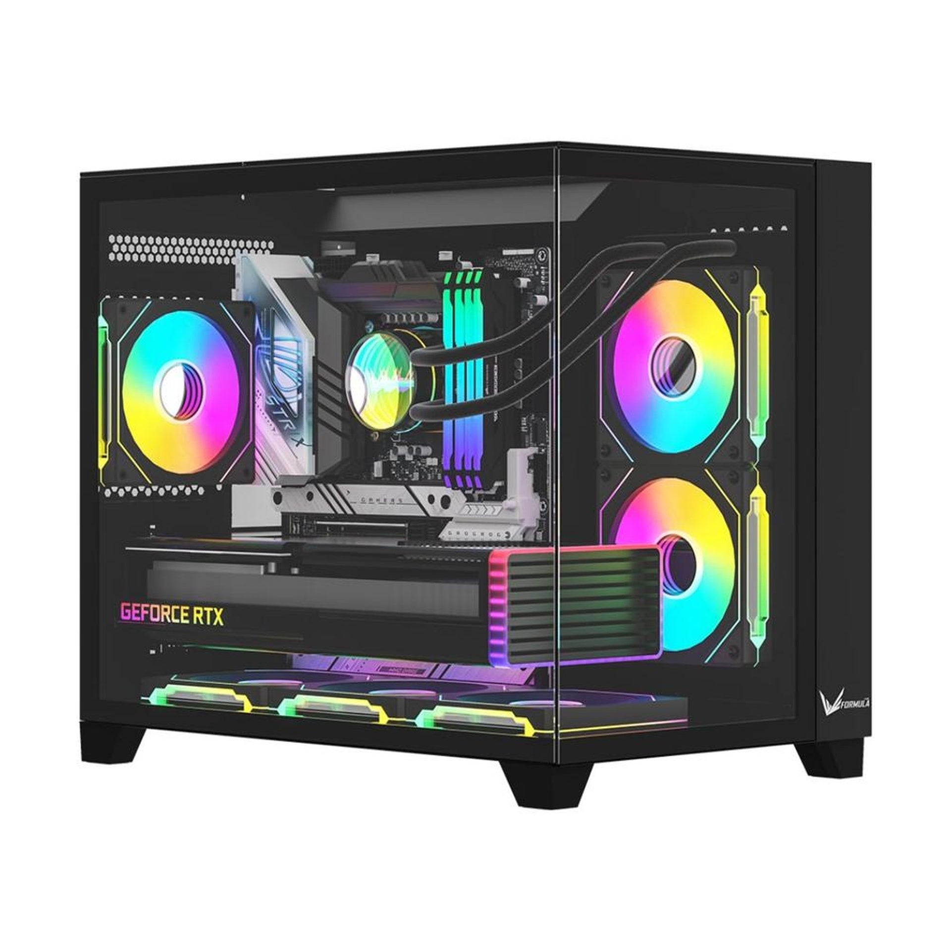 Case Argb Formula V Line Crystal Z9ML Floe Black Mid Tower Ventiladores 6 de 120MM con Vidrio Lateral y Frontal 4711401660910 - Negro