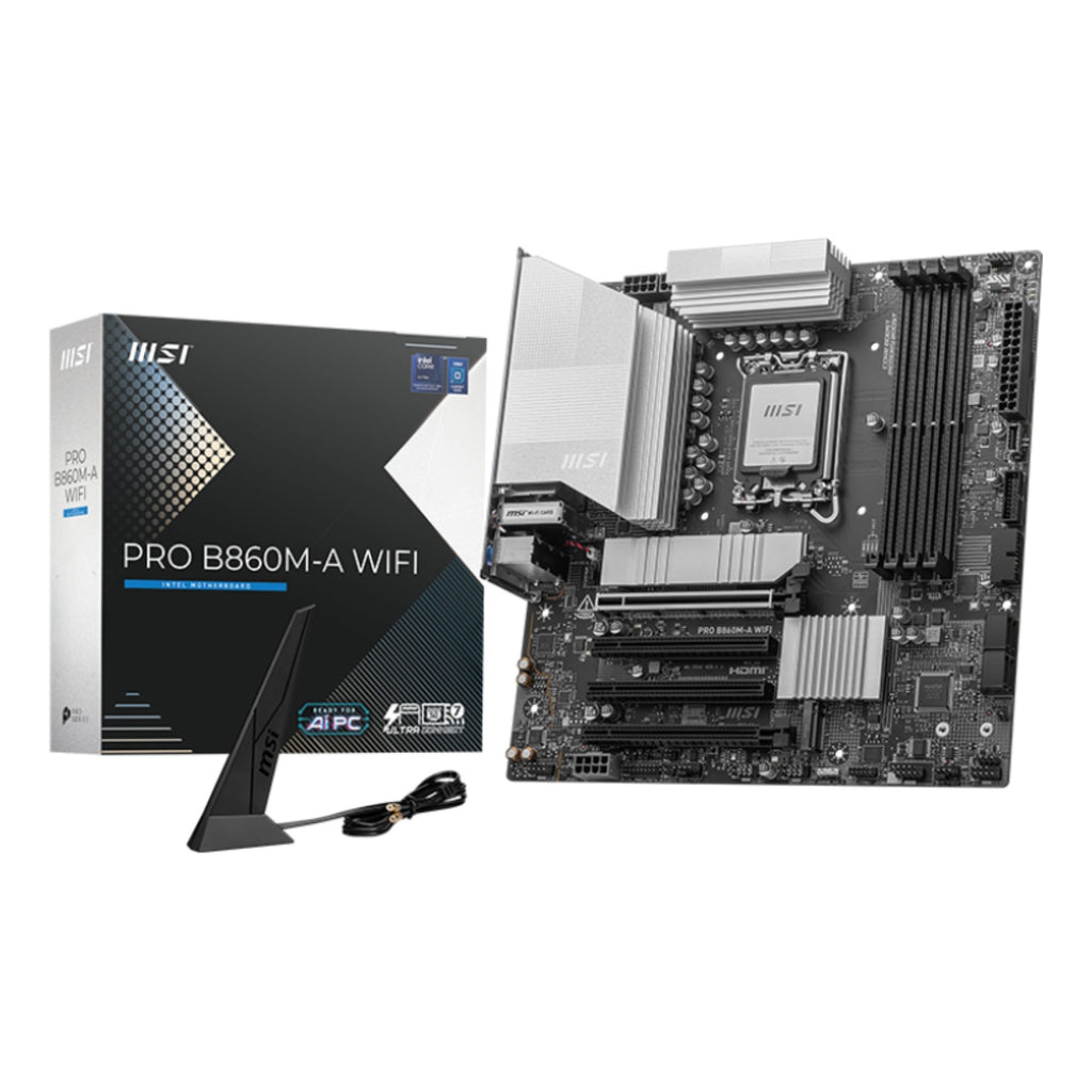 Tarjeta madre MSI PRO B860M-A WIFI lga 1851 micro-atx DDR5 911-7E42-002 negro blanco