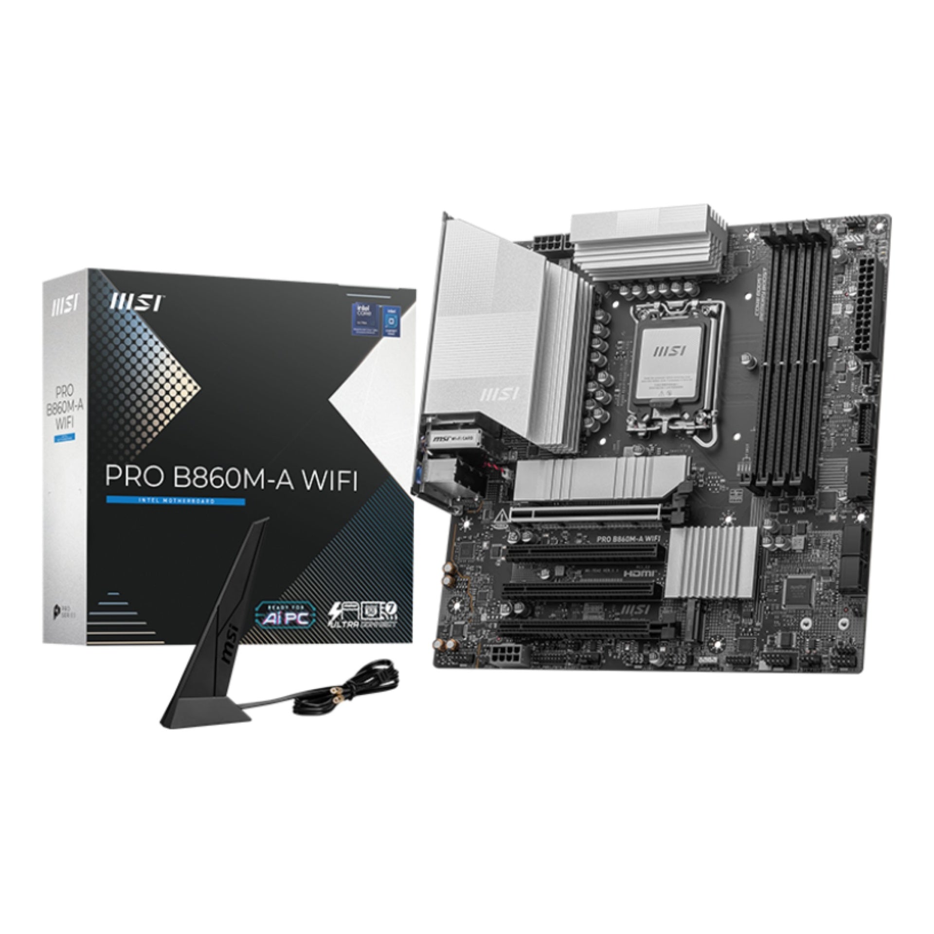 Tarjeta madre MSI PRO B860M-A WIFI lga 1851 micro-atx DDR5 911-7E42-002 negro blanco
