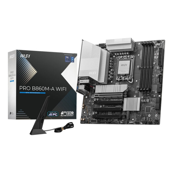 Tarjeta madre MSI PRO B860M-A WIFI lga 1851 micro-atx DDR5 911-7E42-002 negro blanco