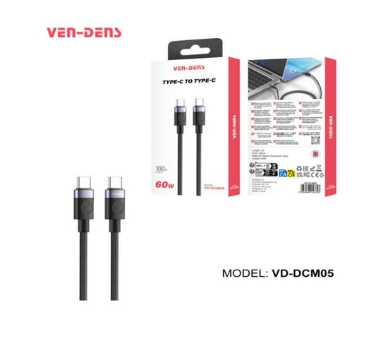 CABLE USB TIPO C VD-DCM05 VEN-DENS 1M NEGRO C-C
