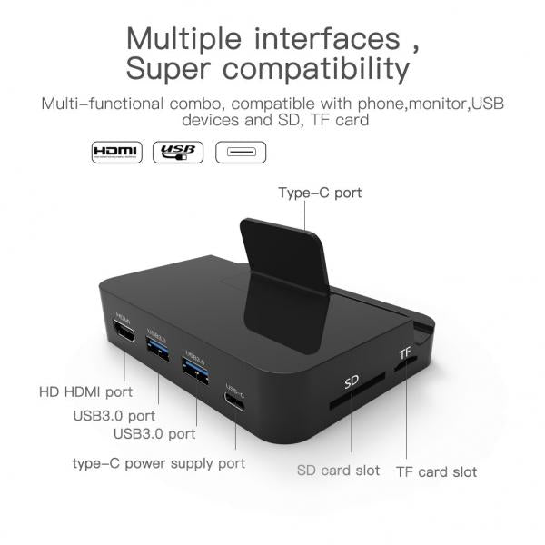 Dock Adaptador USB Tipo C a HDMI + Pd + Tf+ Sd OTN-D9138 Onten