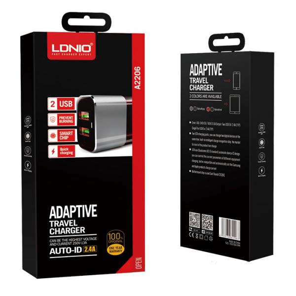 Cargador LDNIO Casa A2206 Lightning Negro/Gris Carga Rápida 3.0 Imagen principal del producto