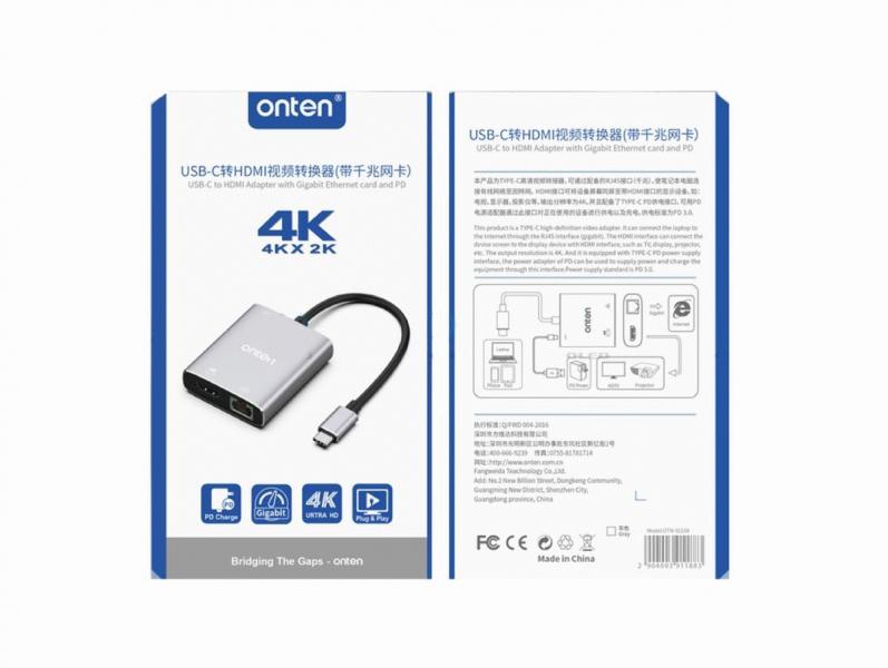 Cable Adaptador Tipo C a HDMI +gigabit+ Pd OTN-91188 Onten