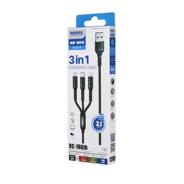 Cable RC-186TH 3EN1 Serie Speed Remax - Negro Imagen principal del producto