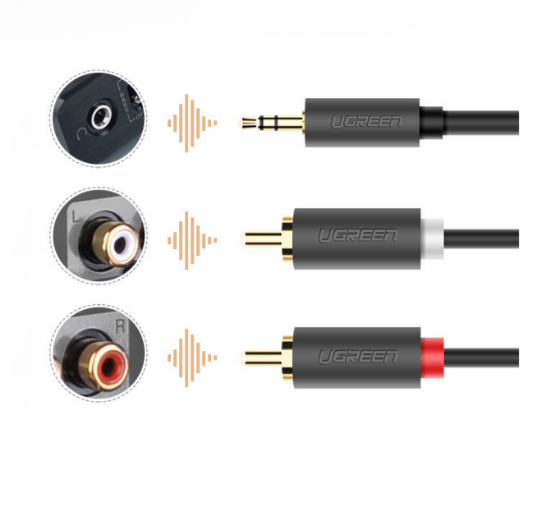 Cable 3.5mm Macho a 2 Rca Macho AV102 10511 Ugreen - 1.5m Gris
