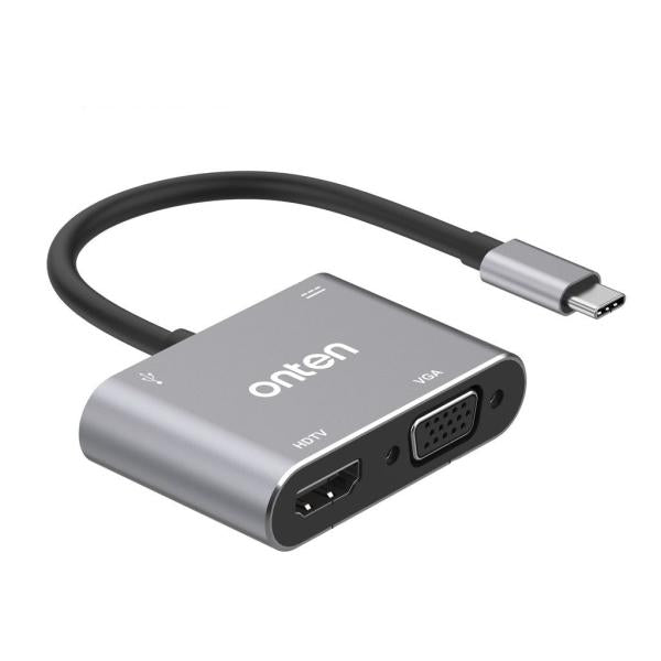 Onten Adaptador USB-C 4 en 1 HDMI/VGA/USB 3.0/PD Gris Imagen principal del producto