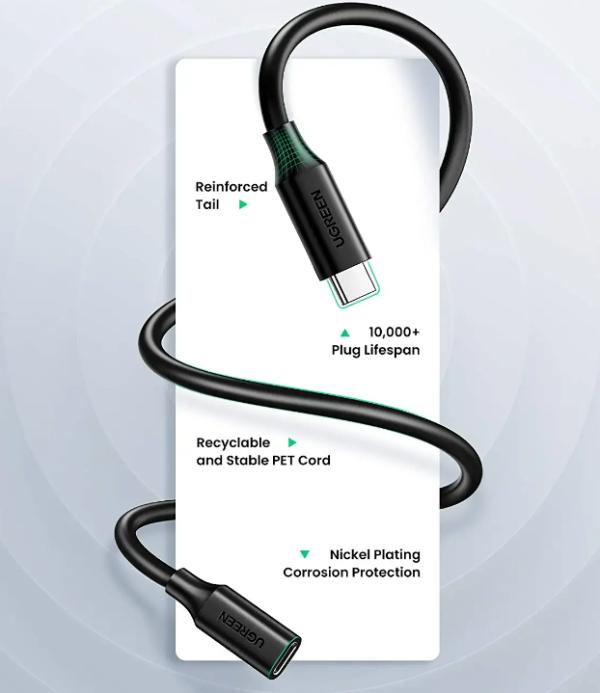 Cable Extencion USB Tipo C Macho a Hembra ED008 40574 Ugreen - Negro