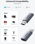 Adaptador de Sonido USB Tipo a a 3.5mm Ugreen - Gris