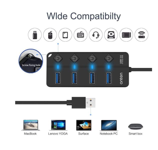 Hub USB Tipo a con Swith OTN-5302 Onten - Negro